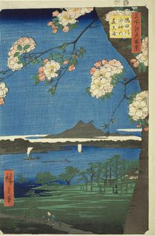 Suijin Shrine and Massaki on the Sumida River (Sumidagawa Suijin no mori Massaki), from th..., 1856. Creator: Ando Hiroshige