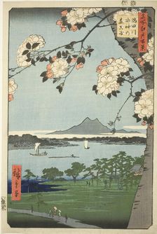Suijin Shrine and Massaki on the Sumida River (Sumidagawa Suijin no mori Massaki), from th..., 1856. Creator: Ando Hiroshige