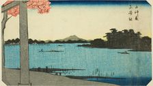 Suijin Woods and the Shrine at Massaki (Suijin no mori, Massaki yashiro), section of a she..., 1857. Creator: Ando Hiroshige