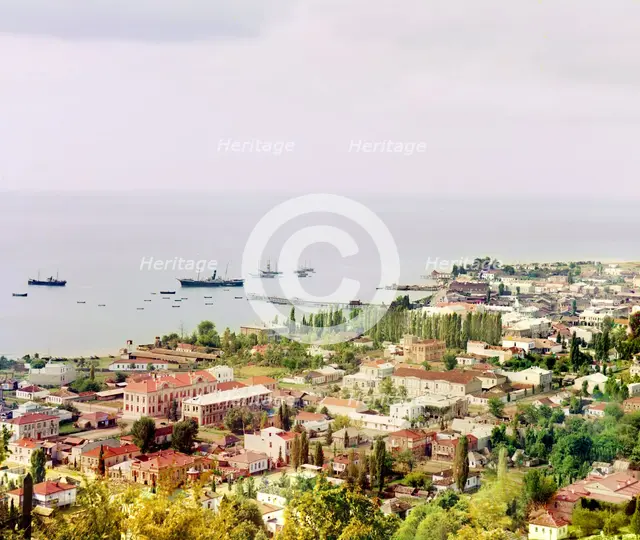 Sukhumi; general view of city and bay from Cherniavskii Mountain, between 1905 and 1915. Creator: Sergey Mikhaylovich Prokudin-Gorsky.