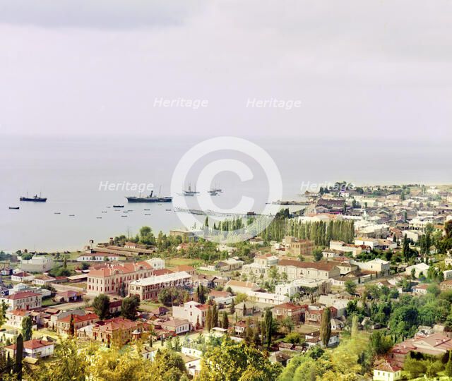 Sukhumi; general view of city and bay from Cherniavskii Mountain, between 1905 and 1915. Creator: Sergey Mikhaylovich Prokudin-Gorsky.