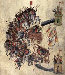 Sulla's defences against scythe-bearing chariots, late 14th century. Creator: Unknown