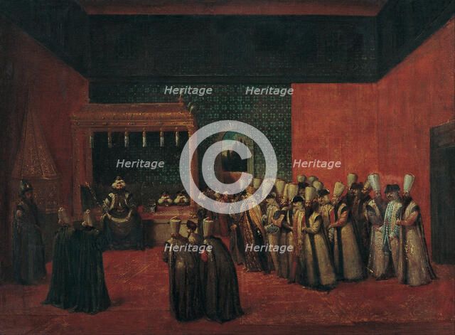 Sultan Ahmed III Receiving a European Ambassador, 1720s. Artist: Vanmour (Van Mour), Jean-Baptiste (1671-1737)