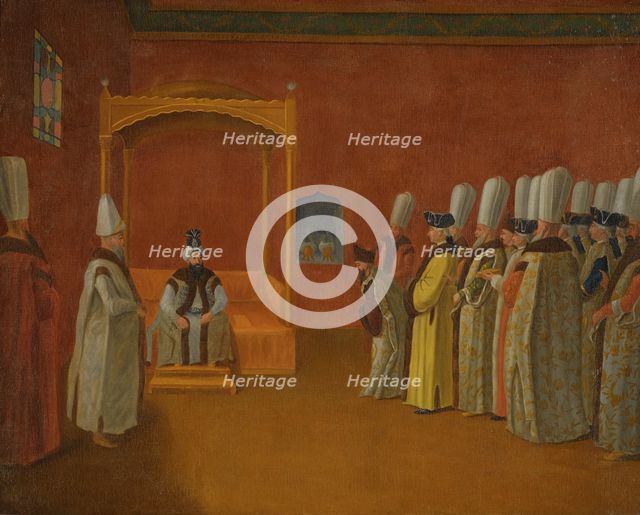 Sultan Ahmed III Receiving a European Ambassadorial Delegation at the Topkapi Palace.
