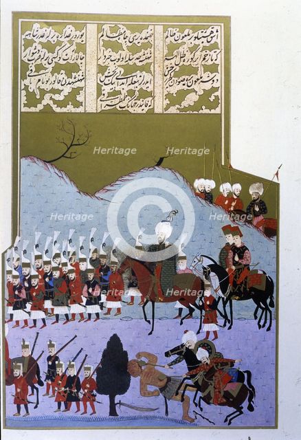 Sultan Bayezit II, execution of a man who had tried to kill the sultan while he was walking...(1584- Creator: Unknown.