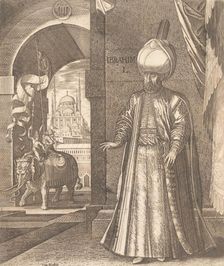 Sultan Süleyman and the Süleymaniye Mosque, Constantinople, 1574 (or earlier) , alter..., 1559-1688. Creator: Melchior Lorck