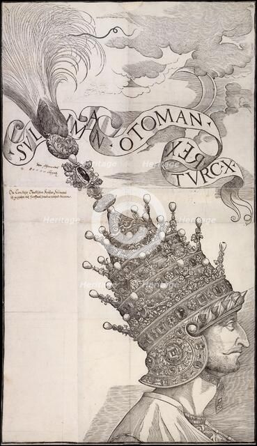 Sultan Suleyman the Magnificent Wearing the Jewel-Studded Helmet, ca. 1540-50., ca. 1540-50. Creator: Anon.