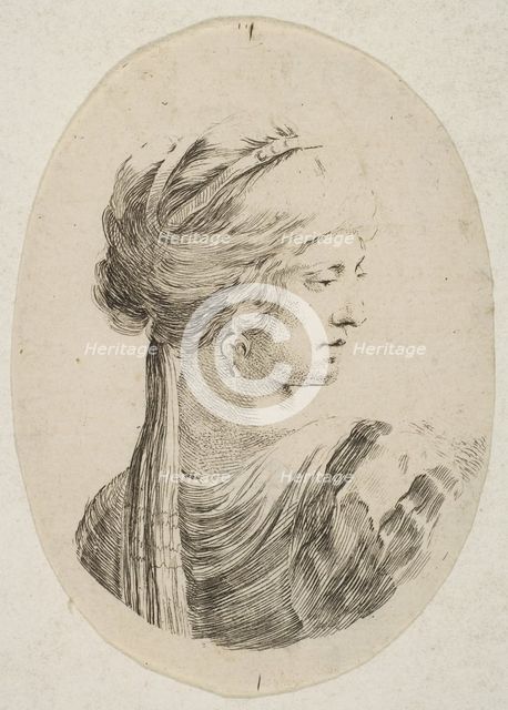 Sultana wearing a turban, in profile to the right, from 'Several heads in the Persian s..., 1649-50. Creator: Stefano della Bella.