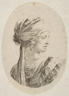 Sultana wearing a turban, in profile to the right, from Several heads in the Persian s..., 1649-50. Creator: Stefano della Bella