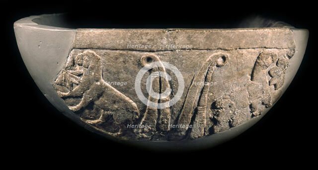 Sumerian reed house. Detail of the Uruk Trough, 3300-3000 BC. Creator: Sumerian culture.