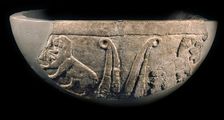 Sumerian reed house. Detail of the Uruk Trough, 3300-3000 BC. Creator: Sumerian culture