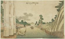 Sumida River seen from Azuma Bridge (Azumabashi yori Sumida wo miru no zu), from a group, c.1800/05. Creator: Hokusai