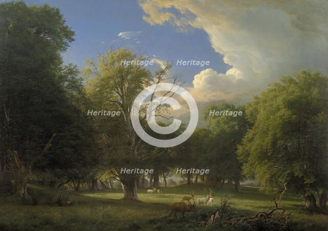 Summer Afternoon with a Passing Shower. The Deer Park in Jægersborg North of Copenhagen, 1874. Creator: Peter Christian Thamsen Skovgaard.