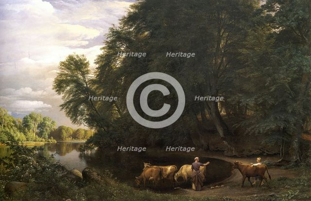 Summer afternoon by a lake, 1859. Creator: Peter Christian Thamsen Skovgaard.