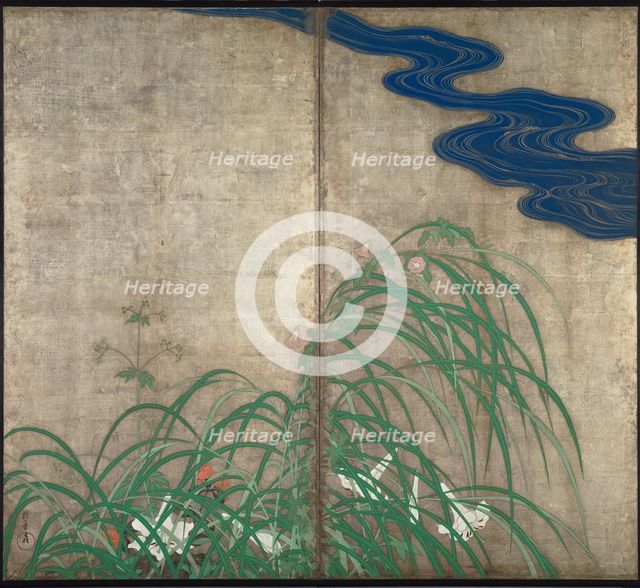 Summer and autumn flower plants. (Part of the pair of two-fold screens). Artist: Hoitsu, Sakai (1761-1828)