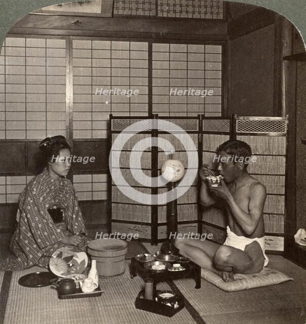 Summer evening meal at a hotel, Hiroshima, Japan, 1904. Artist: Underwood & Underwood