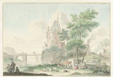 Summer landscape with figures and cattle, 1759. Creator: Nicolaas Aartman
