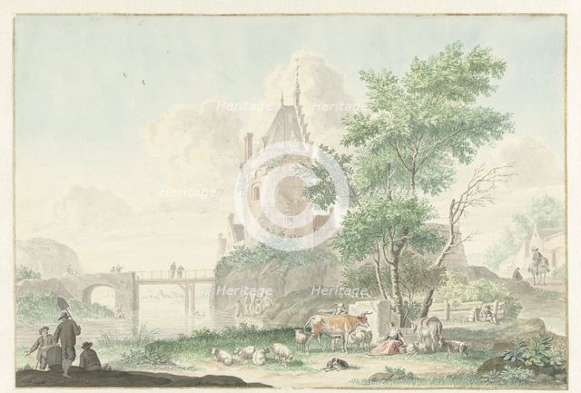 Summer landscape with figures and cattle, 1759. Creator: Nicolaas Aartman.