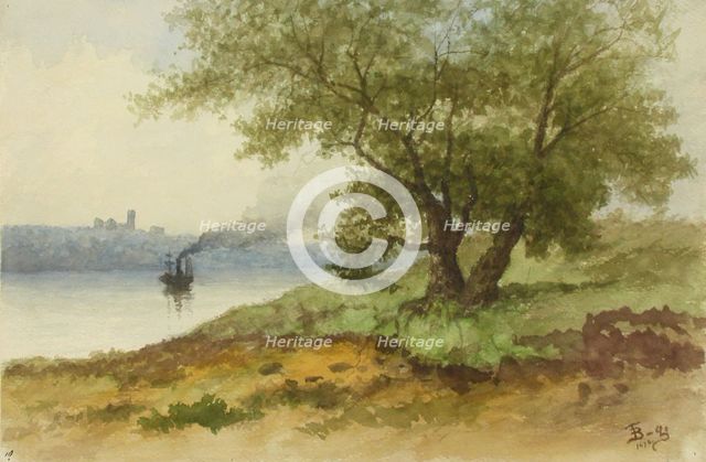 Summer landscape with tree, and steamboat in the distance, 1878. Creator: Lars Theodor Billing.
