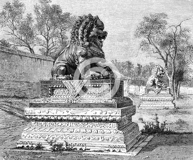 'Summer Palace, Bronze Lion, Emblem of the Imperial Power', c1890. Artist: Unknown