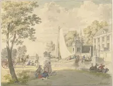 Summer scene with pleasure boats in the countryside, 1748. Creator: Cornelis Pronk