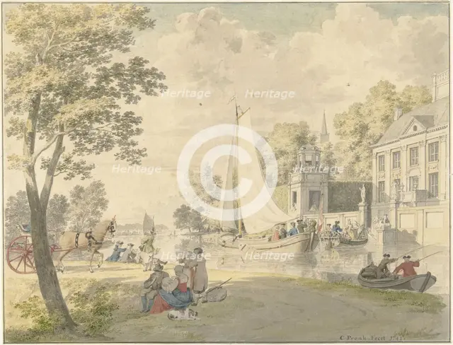 Summer scene with pleasure boats in the countryside, 1748. Creator: Cornelis Pronk.