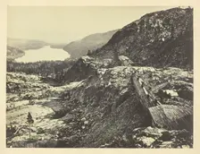 Summit of Sierra Nevada, Snow Sheds in Foreground, Donner Lake in the Distance, C. P. R. R., 1868/69 Creator: Andrew Joseph Russell