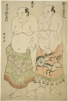 Sumo Wrestlers of the Eastern Group: Kurateyama Yadayu (right), and Izumigawa...(left), c1780. Creator: Shunsho