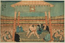 Sumo Match in the Precints of the Ekoin Temple (Ekoin keidai sumo no zu), from the..., c. 1847/52. Creator: Ando Hiroshige