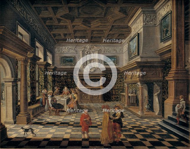 Sumptuous renaissance interior with a banquet; Interior with Party at Table, 1605-1652. Creators: Bartholomeus van Bassen, Esaias van de Velde.