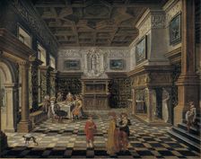 Sumptuous renaissance interior with a banquet; Interior with Party at Table, 1605-1652. Creators: Bartholomeus van Bassen, Esaias van de Velde