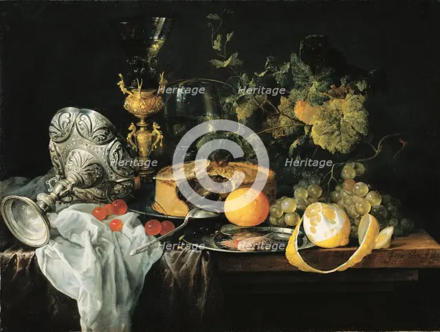 Sumptuous Still Life with Fruits, Pie and Goblets, 1651. Creator: Jan Davidsz de Heem.