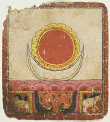 Sun, Moon and Lotus on Lion Throne, from a Set of Initiation Cards (Tsakali), 14th/15th century. Creator: Unknown