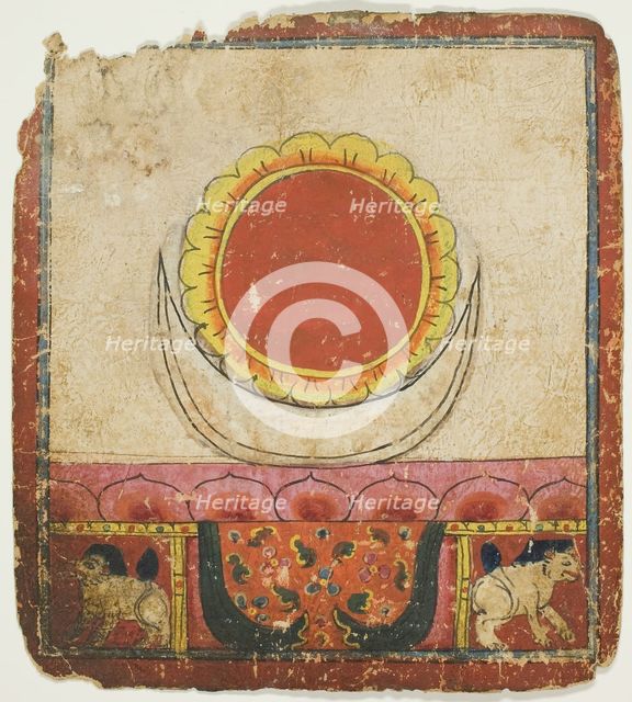 Sun, Moon and Lotus on Lion Throne, from a Set of Initiation Cards (Tsakali), 14th/15th century. Creator: Unknown.