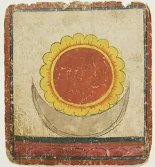 Sun, Moon and Lotus on Lotus Throne, from a Set of Initiation Cards (Tsakali), 14th/15th century. Creator: Unknown