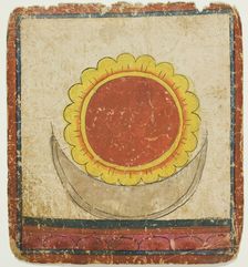 Sun, Moon and Lotus on Lotus Throne, from a Set of Initiation Cards (Tsakali), 14th/15th century. Creator: Unknown