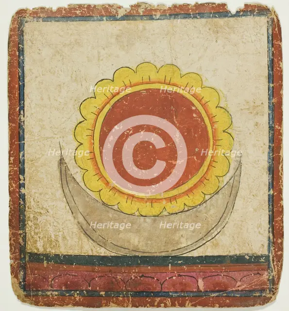 Sun, Moon and Lotus on Lotus Throne, from a Set of Initiation Cards (Tsakali), 14th/15th century. Creator: Unknown.