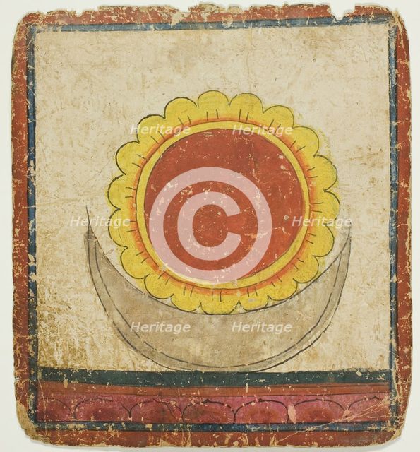 Sun, Moon and Lotus on Lotus Throne, from a Set of Initiation Cards (Tsakali), 14th/15th century. Creator: Unknown.