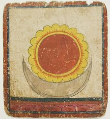 Sun, Moon and Lotus on Lotus Throne, from a Set of Initiation Cards (Tsakali), 14th/15th century. Creator: Unknown