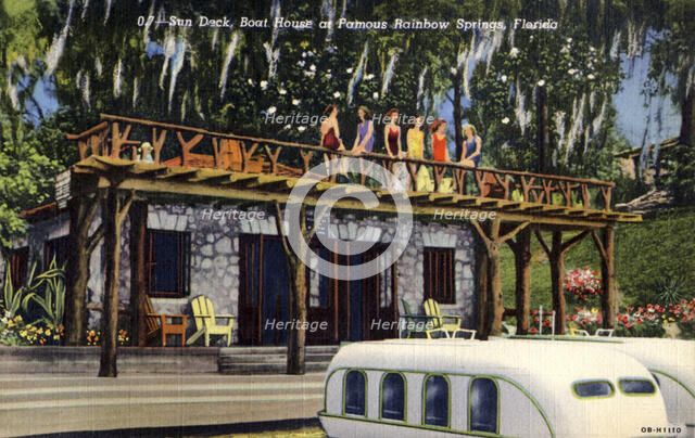 Sun deck on a boathouse, Rainbow Springs, Florida, USA, 1940. Artist: Unknown