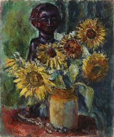 Sun Flowers and a Wooden Sculpture, 1885-1943. Creator: Meri Genetz