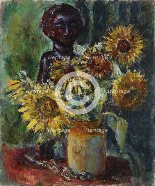 Sun Flowers and a Wooden Sculpture, 1885-1943. Creator: Meri Genetz.