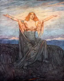 Sun, I hail thee! Hail, O light! Hail, O glorious day! 1924. Creator: Arthur Rackham