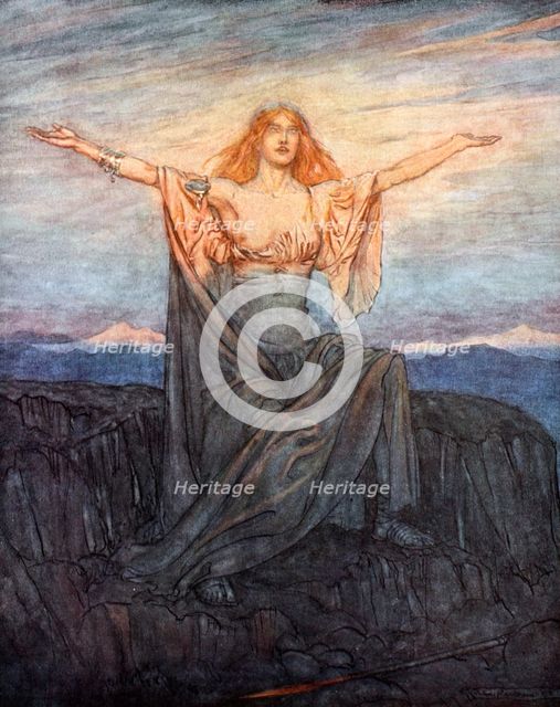 'Sun, I hail thee! Hail, O light! Hail, O glorious day!', 1924.  Creator: Arthur Rackham.