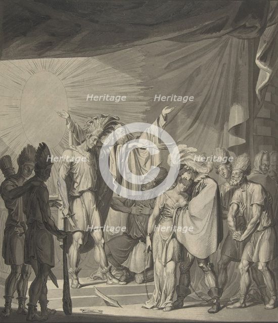 Sun King Anointing a Bound Couple, from August von Kotzebue's Die Sonnenjungfrau, 19th century. Creator: Franz von Hauslab.