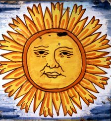 Sun thematic element from the Hallelujahs of the Sun and the Moon Catalan polychromed tile