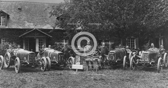 Sunbeam team for 1912 Grand Prix de L'ACF, Louis Coatalen in centre. Creator: Unknown.