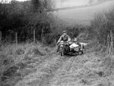 Sunbeam and sidecar competing in the Inter-Varsity Trial, November 1931. Artist: Bill Brunell