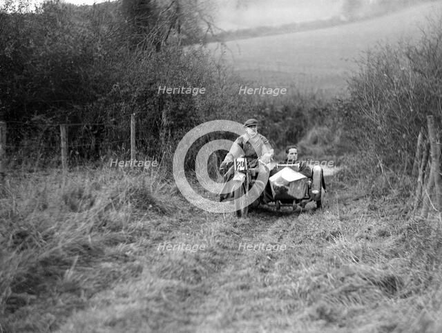 Sunbeam and sidecar competing in the Inter-Varsity Trial, November 1931. Artist: Bill Brunell.