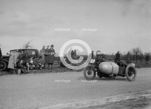 Sunbeam and sidecar of JD Gardiner at the Inter-Varsity Speed Trial, Eynsham, Oxfordshire, 1932. Artist: Bill Brunell.